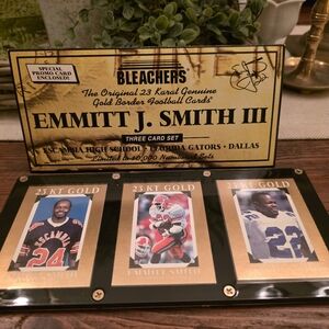 Emmit Smith Bleachers Original 23 Karat Genuine Gold Border Football 3 Card Set